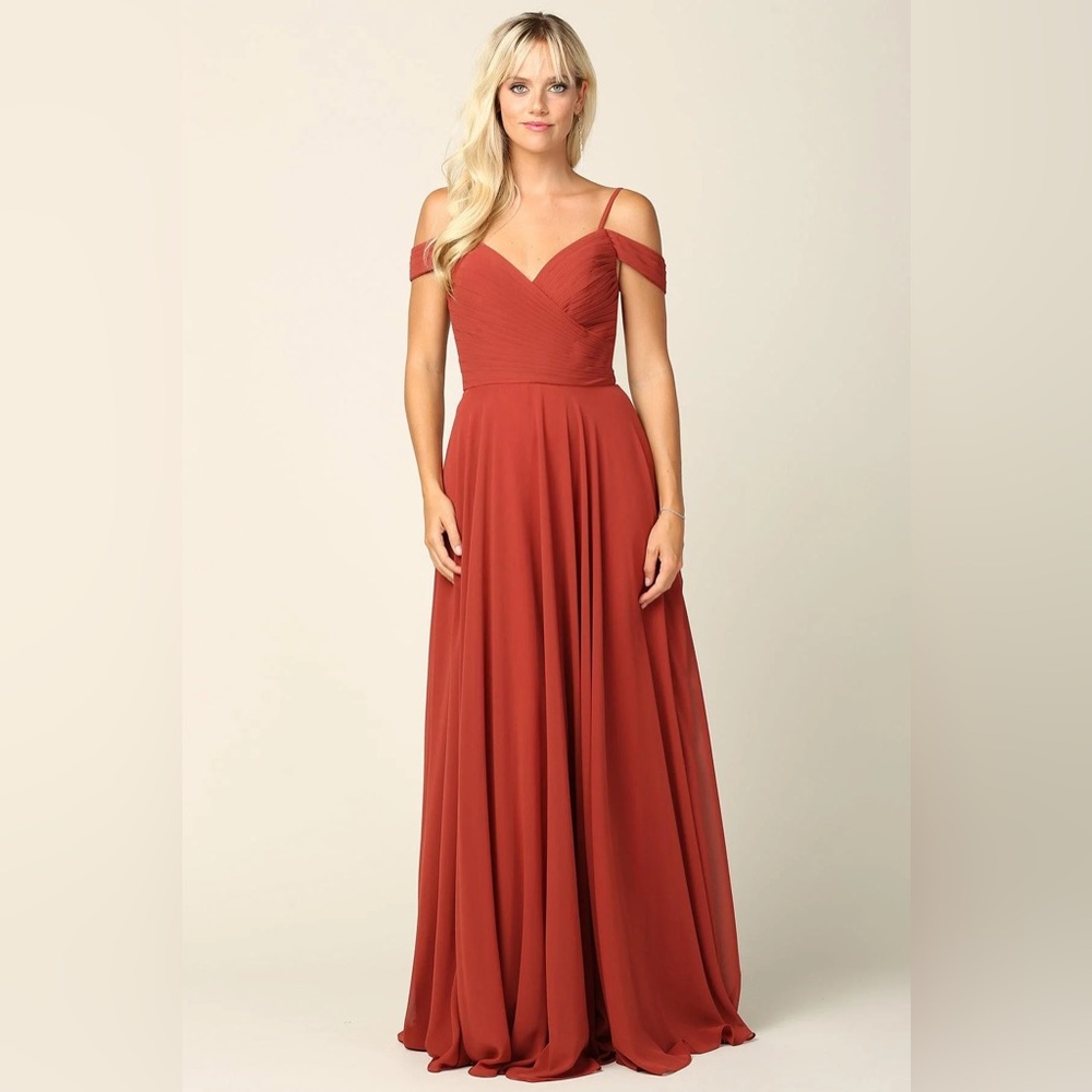 Eva EV-5183 Bridesmaids Pleated Off The Shoulder Chiffon Long Dress